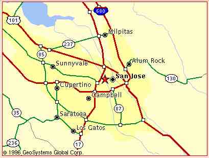 Map Image of San Jose and surrounding areas.